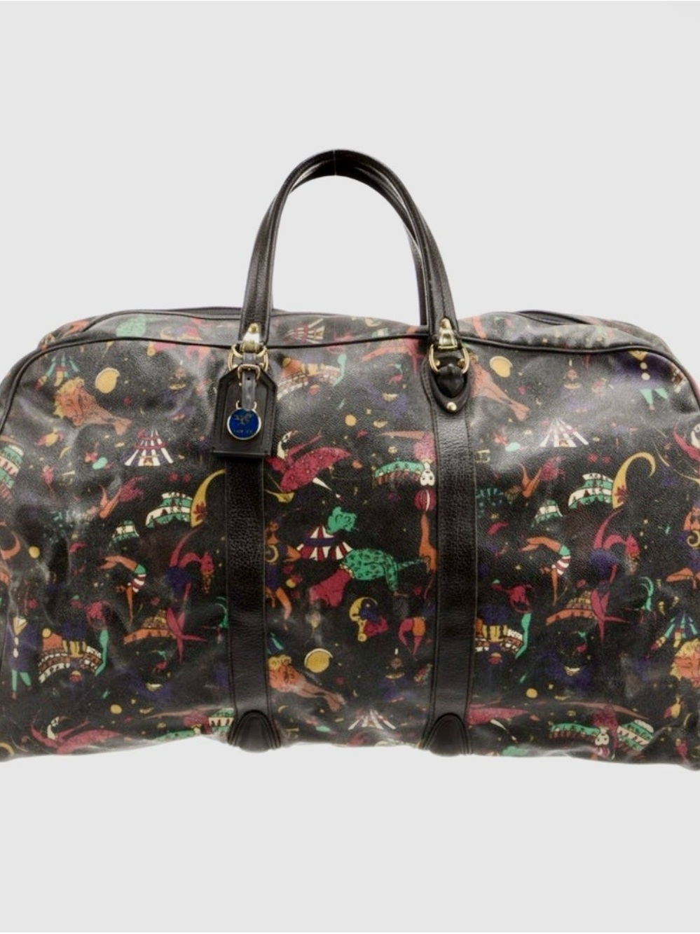 Piero Guidi Black Multi-Color Printed Travel Duffel